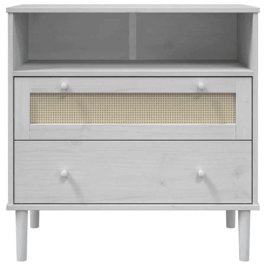 Buffet SENJA aspect rotin blanc 80x40x80 cm bois massif de pin - 5