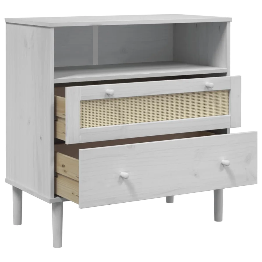 Buffet SENJA aspect rotin blanc 80x40x80 cm bois massif de pin - 6