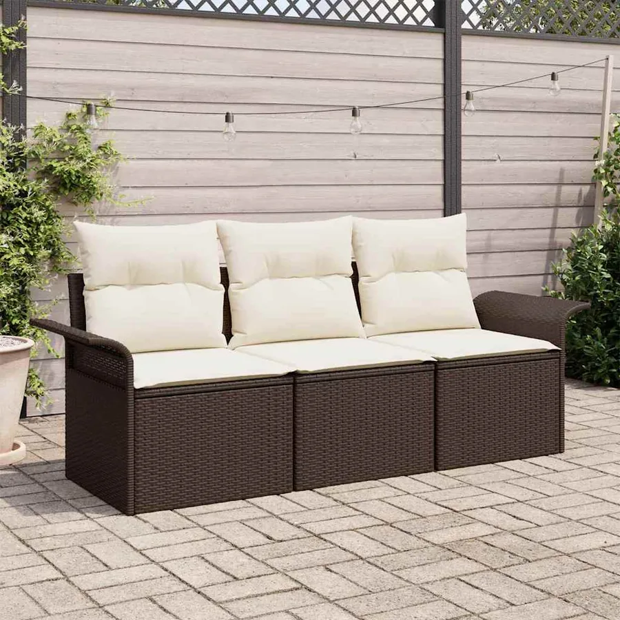 Ensemble de canapé de jardin 3 pcs Marron Poly rotin