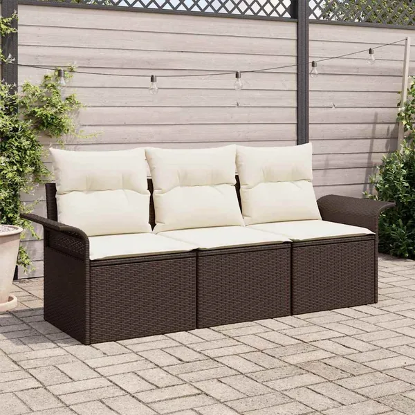 Ensemble de canapé de jardin 3 pcs Marron Poly rotin