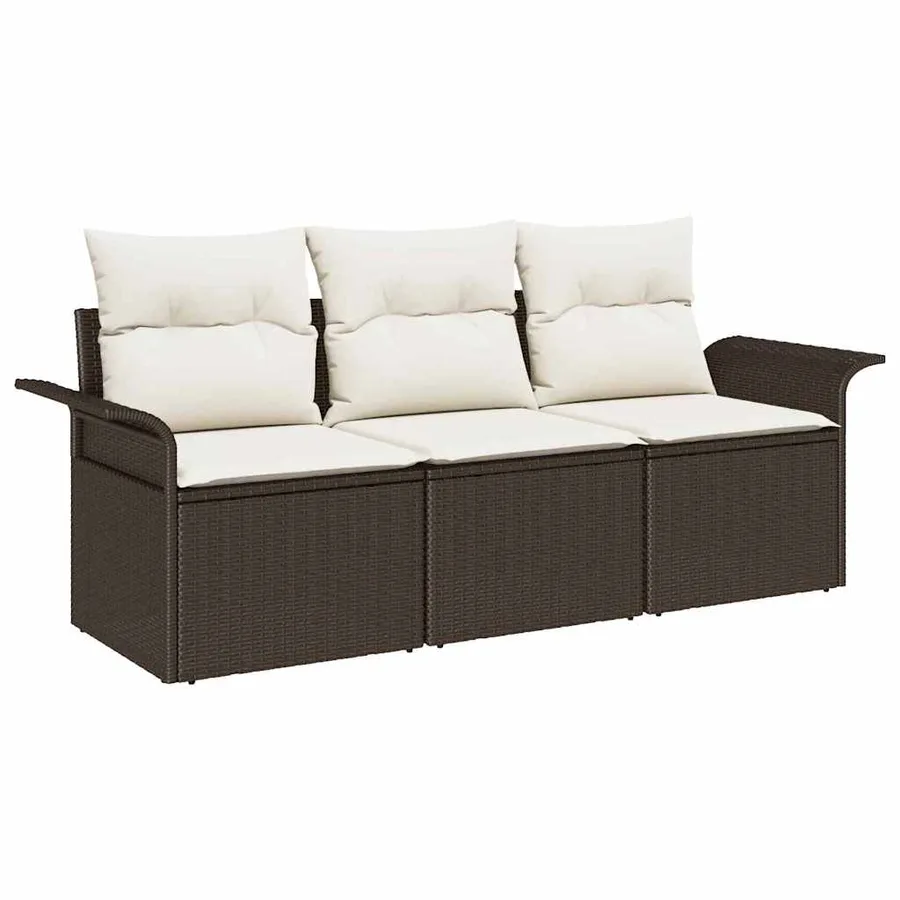 Ensemble de canapé de jardin 3 pcs Marron Poly rotin - 2