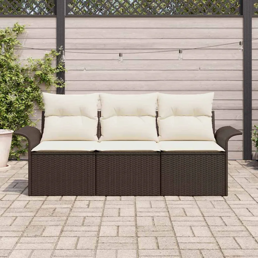 Ensemble de canapé de jardin 3 pcs Marron Poly rotin - 3