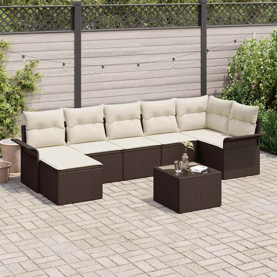 Ensemble de canapé de jardin 8 pcs Marron Poly rotin