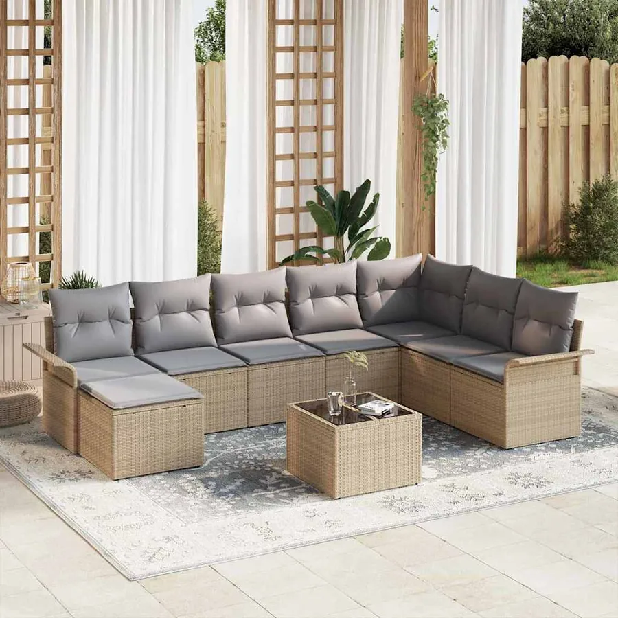 Ensemble de canapé de jardin avec coussin 9 pcs Noir Poly rotin