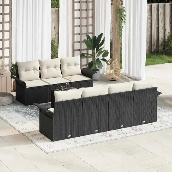 Ensemble de canapé de jardin avec coussin 8 pcs Noir polyrotin