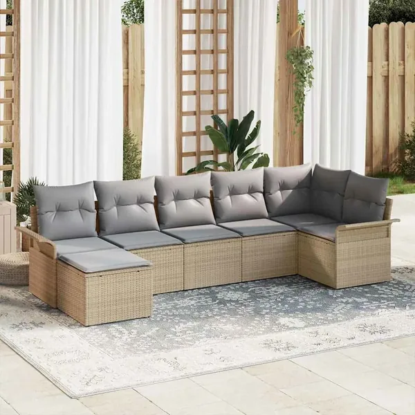 Ensemble de canapé de jardin 7 pcs Beige polyrotin