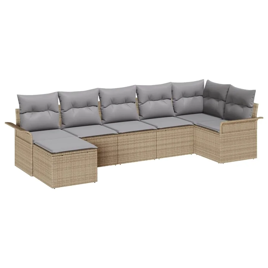Ensemble de canapé de jardin 7 pcs Beige polyrotin - 2