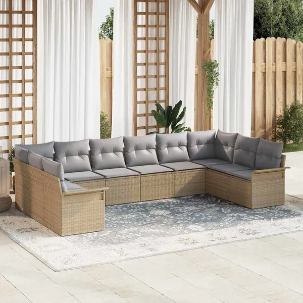 Ensemble de canapé de jardin 10 pcs Beige polyrotin
