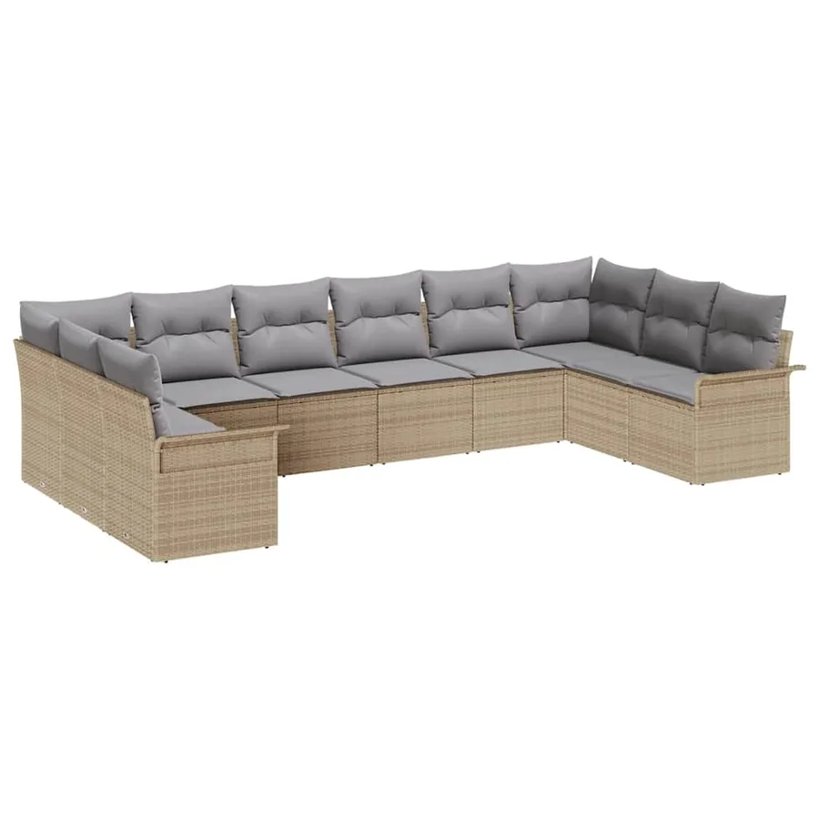 Ensemble de canapé de jardin 10 pcs Beige polyrotin - 2