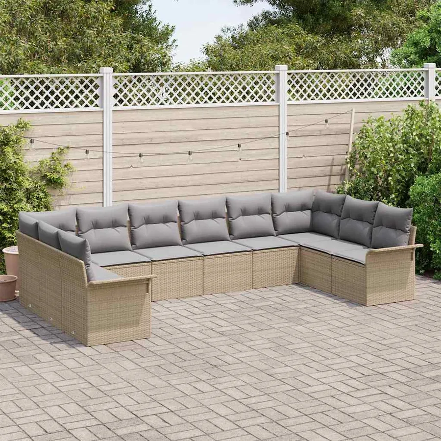 Ensemble de canapé de jardin 10 pcs Beige polyrotin - 3