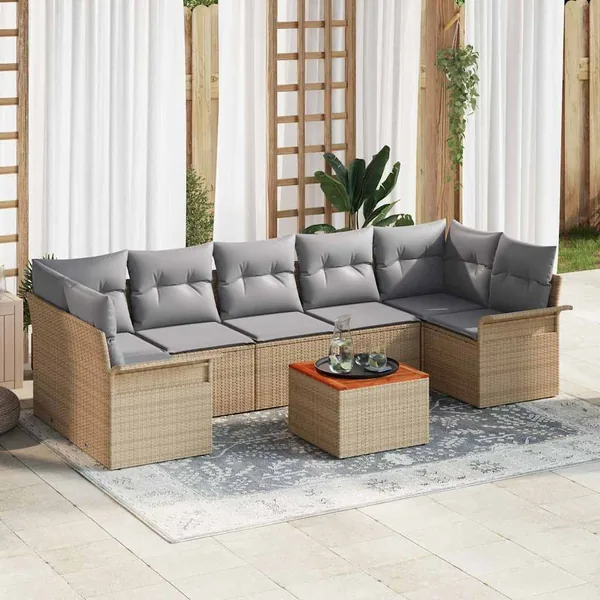 Ensemble de canapé de jardin 8 pcs Beige et Gris clair