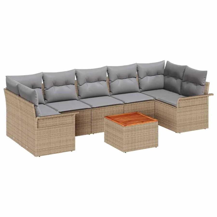 Ensemble de canapé de jardin 8 pcs Beige et Gris clair - 2