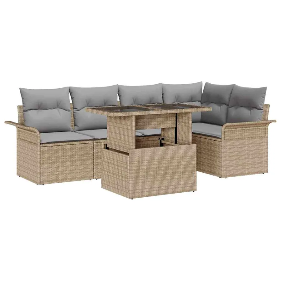 Ensemble de canapé de jardin 6 pcs Beige Poly rotin