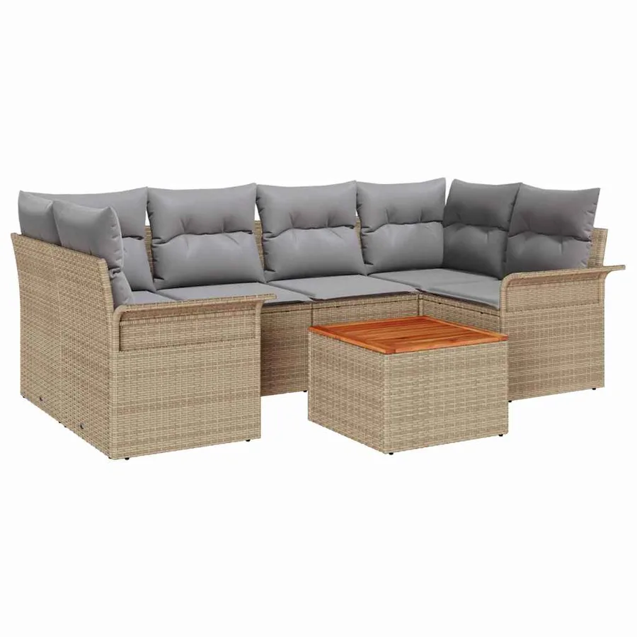Ensemble de canapé de jardin 7 pcs Beige et Gris clair - 2