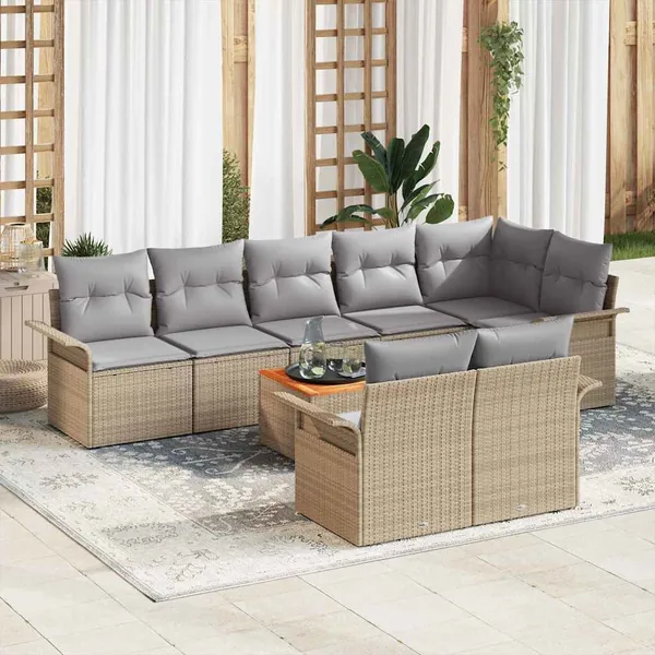 Ensemble de canapé de jardin 9 pcs Beige et Gris clair