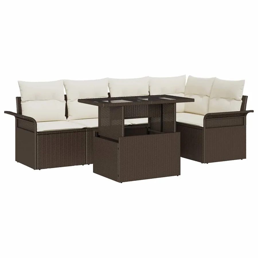 Ensemble de canapé de jardin 6 pcs Marron Poly rotin