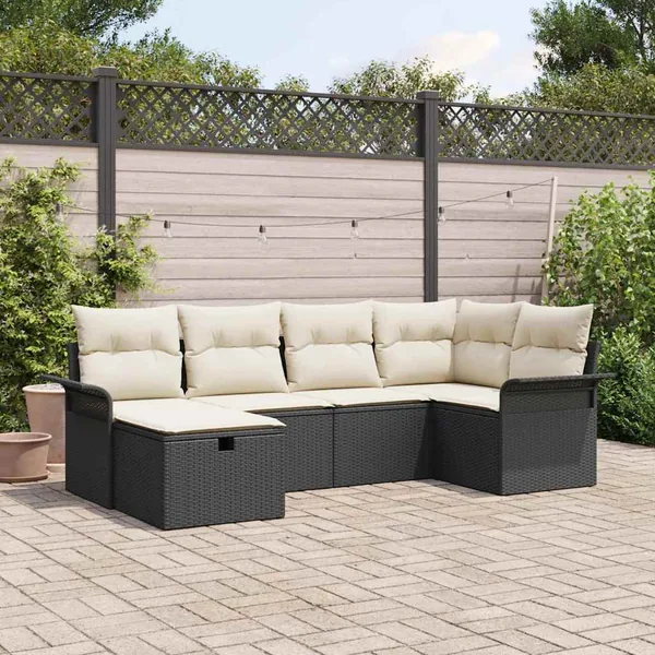 Ensemble de canapé de jardin 6 pcs Noir et Crème polyrotin