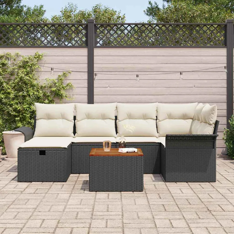 Ensemble de canapé de jardin avec coussin 7 pcs Noir polyrotin - 3