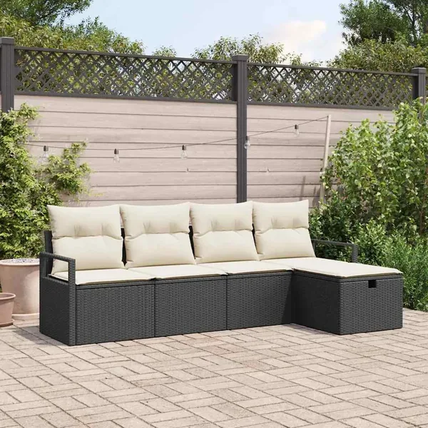 Ensemble de Canapés avec coussin 5 pcs Noir et Crème polyrotin