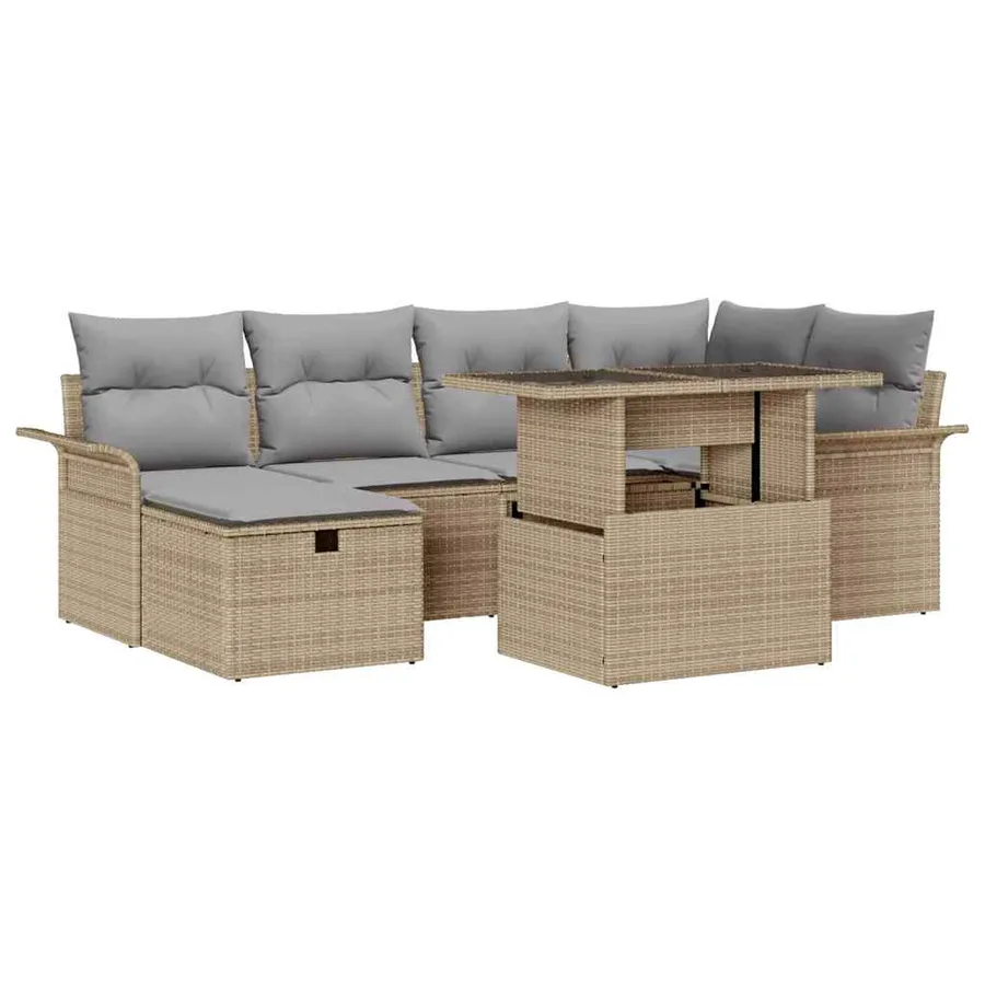 Ensemble de canapé de jardin 7 pcs Beige Poly rotin - 2
