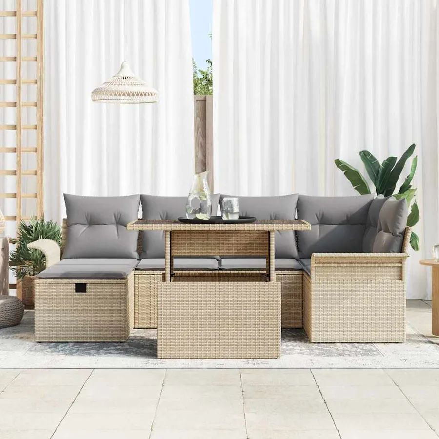 Ensemble de canapé de jardin 7 pcs Beige Poly rotin - 3