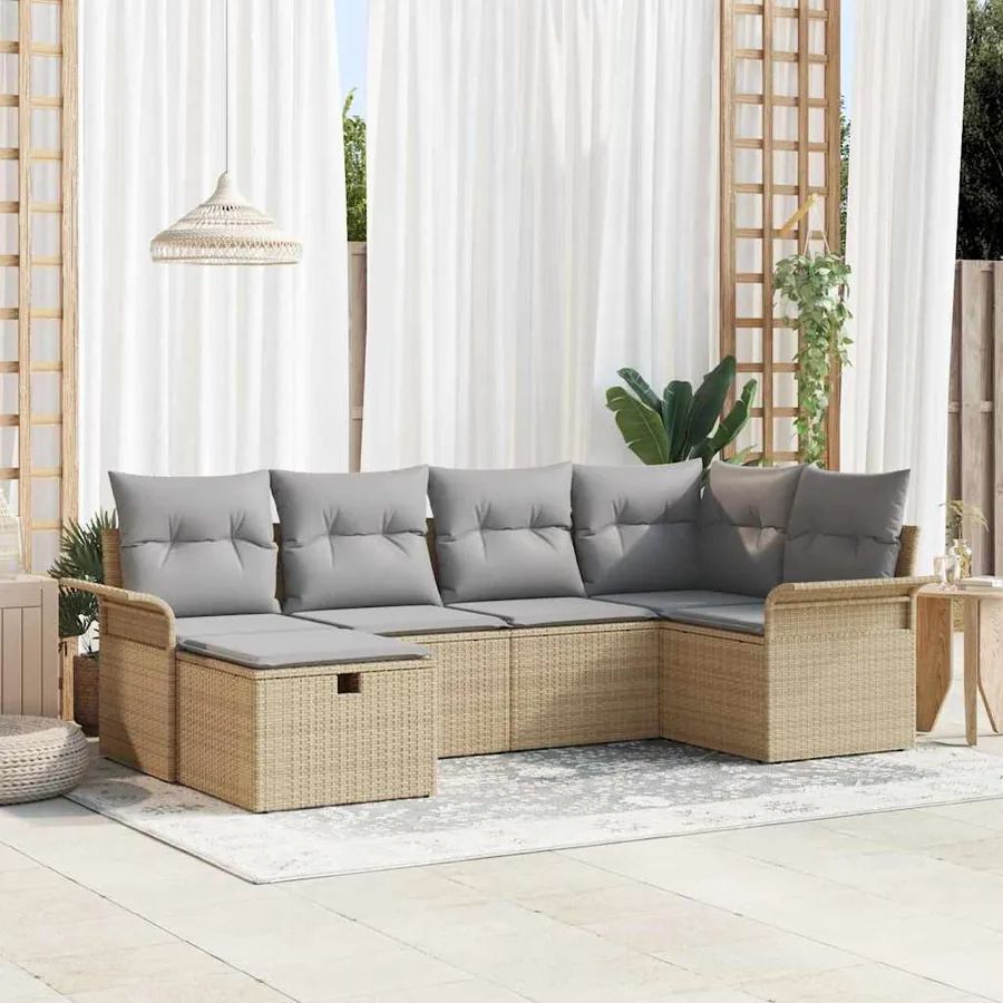 Ensemble de canapé de jardin avec coussin 6 pcs Poly rotin