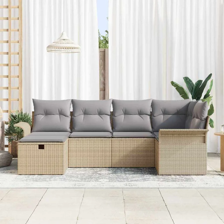 Ensemble de canapé de jardin avec coussin 6 pcs Poly rotin - 3