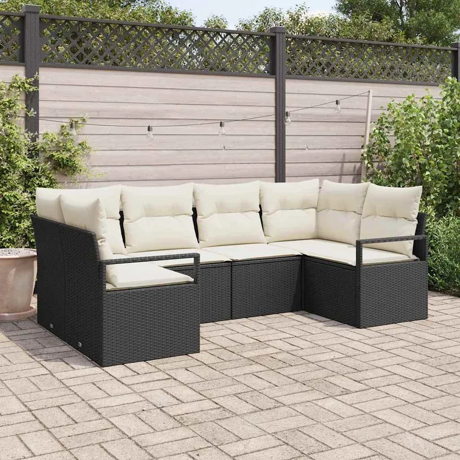 Ensemble de Canapés avec coussin 6 pcs Noir polyrotin