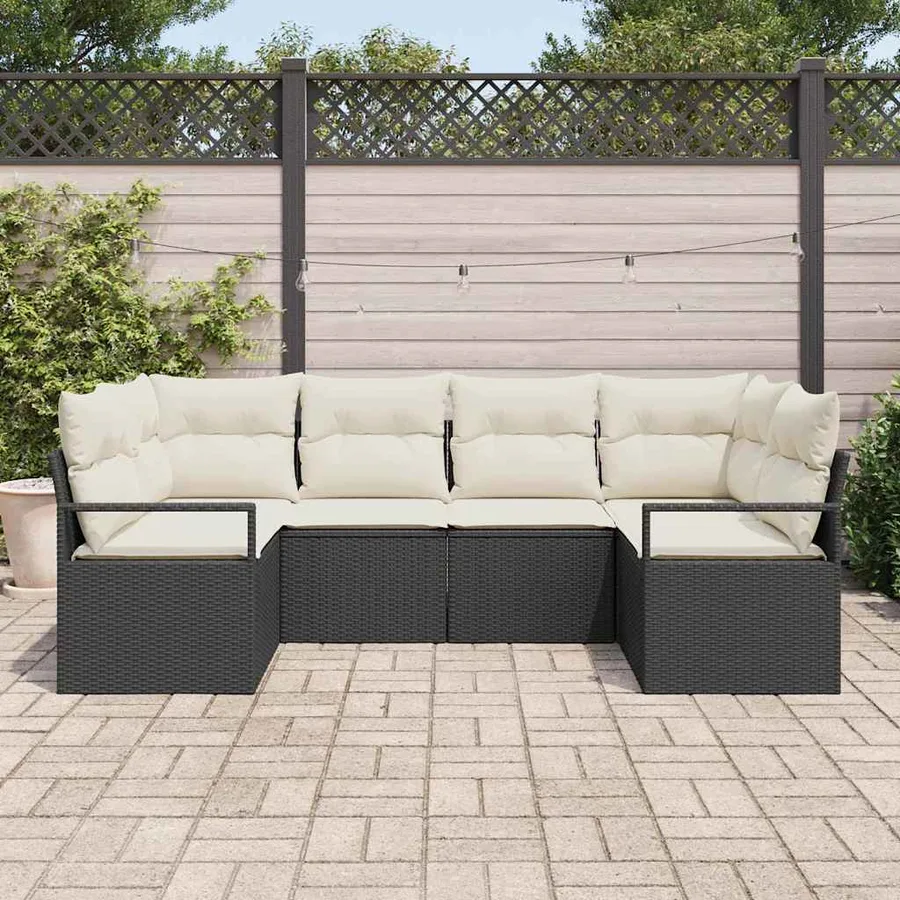 Ensemble de Canapés avec coussin 6 pcs Noir polyrotin - 3