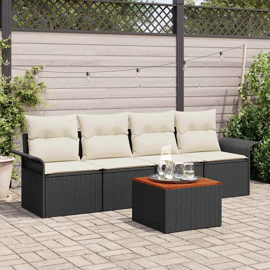 Ensemble de canapé de jardin avec coussin 5 pcs Noir polyrotin