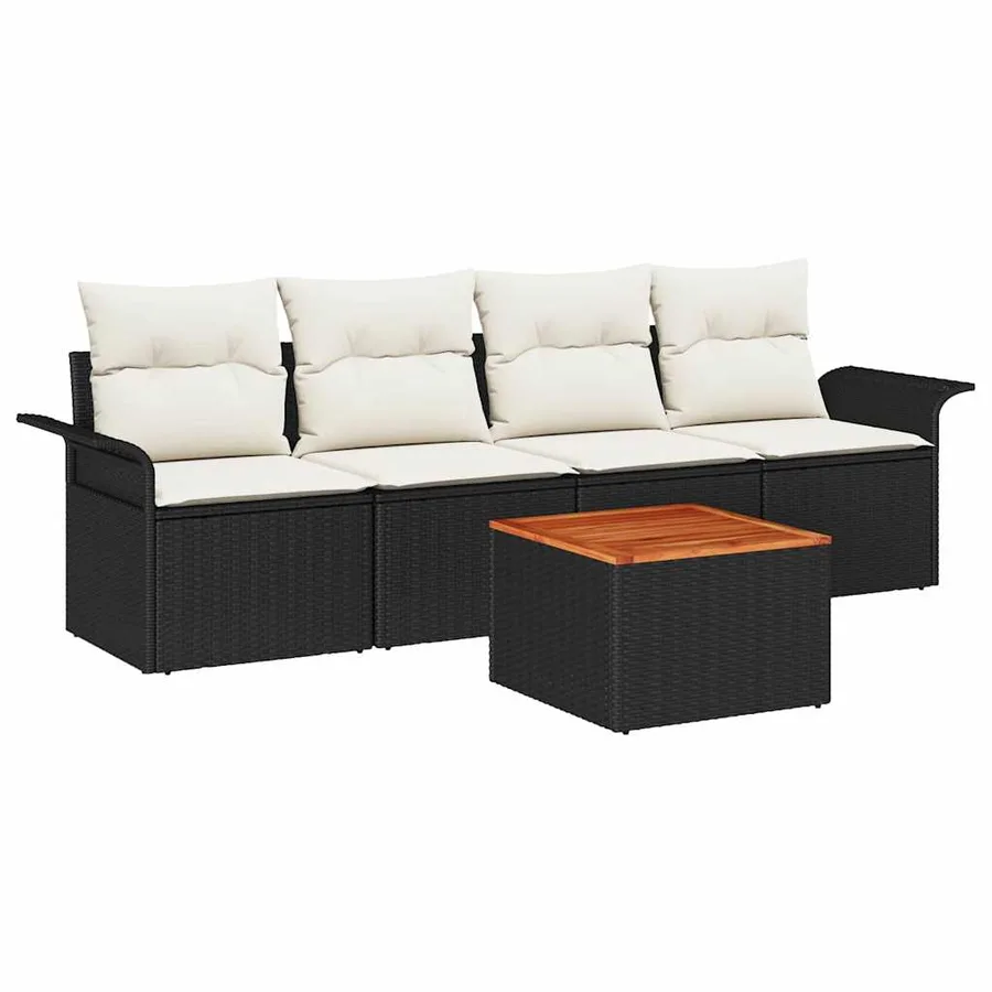 Ensemble de canapé de jardin avec coussin 5 pcs Noir polyrotin - 2