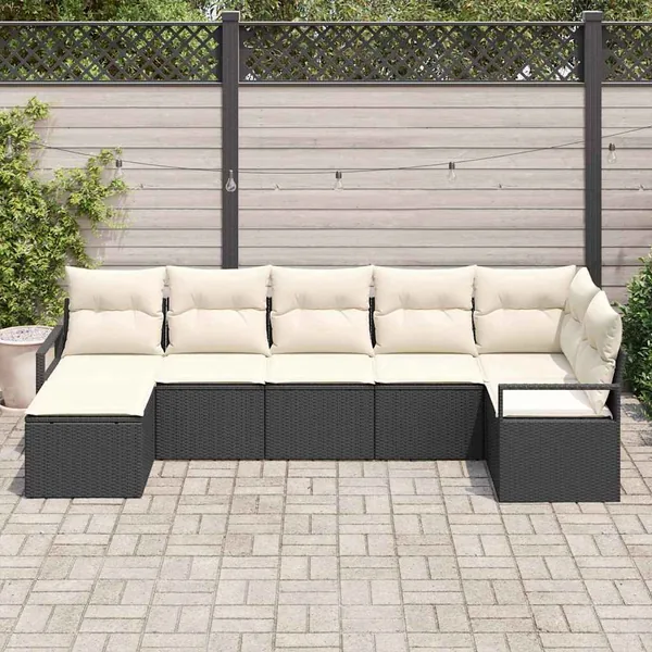Ensemble de Canapés avec coussin 7 pcs Noir polyrotin