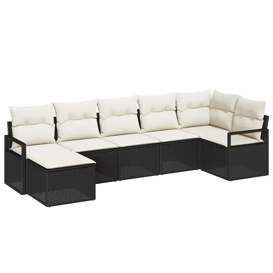 Ensemble de Canapés avec coussin 7 pcs Noir polyrotin - 2