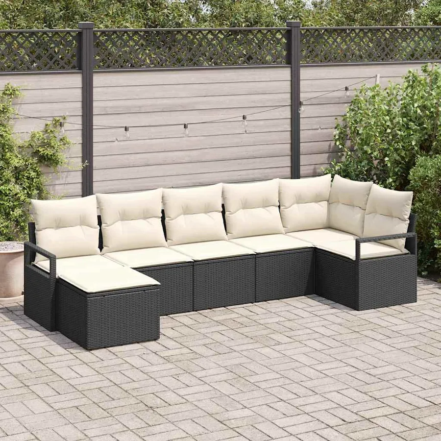Ensemble de Canapés avec coussin 7 pcs Noir polyrotin - 3