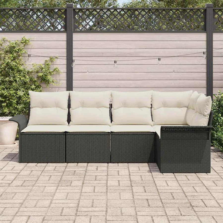 Ensemble de canapé de jardin avec coussin 5 pcs Noir polyrotin - 3