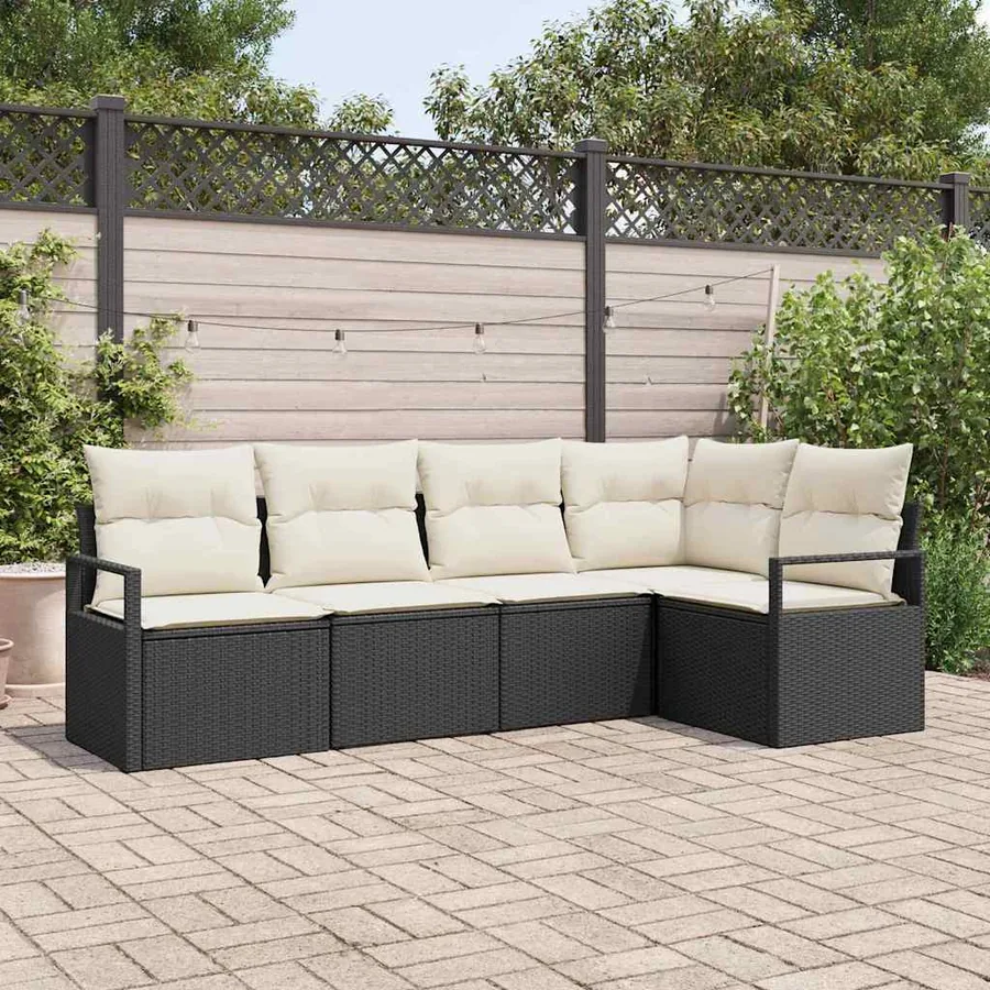 Ensemble de Canapés avec coussin 5 pcs Noir polyrotin