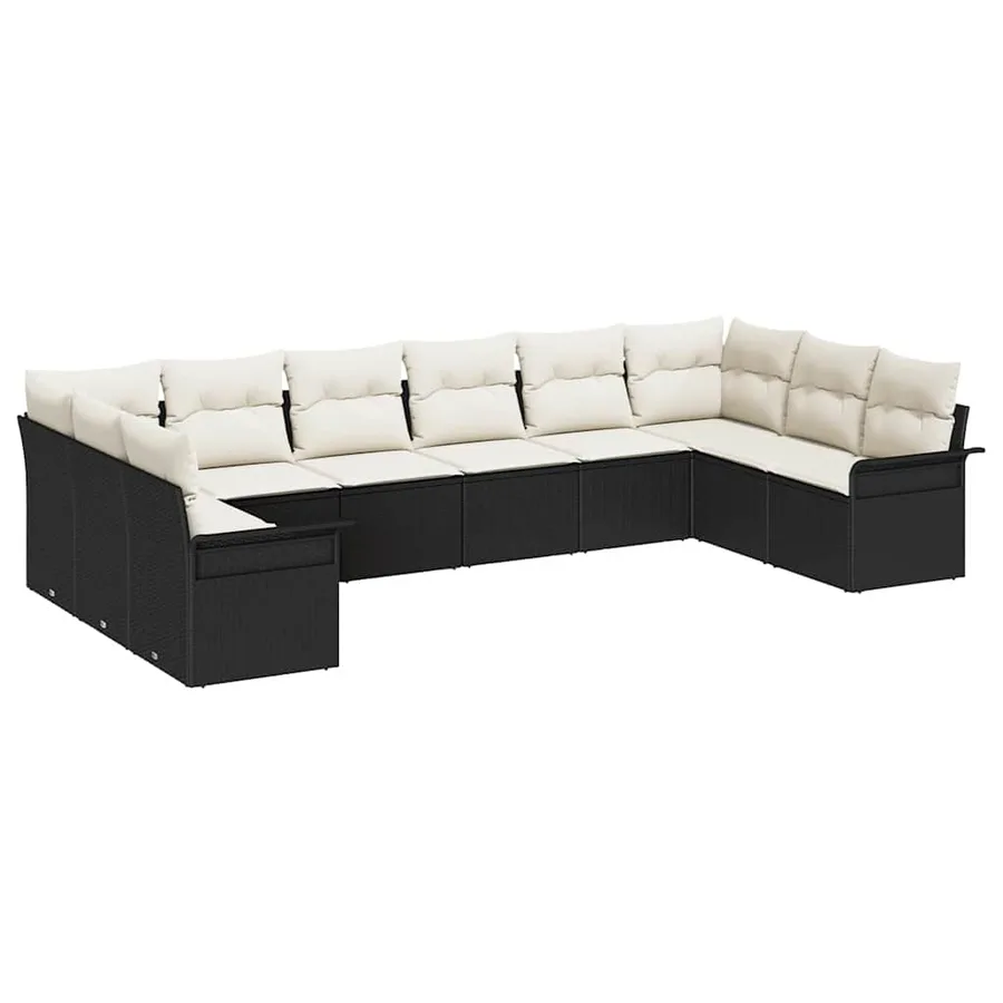 Ensemble de canapé de jardin avec coussin 10 pcs Noir polyrotin - 2