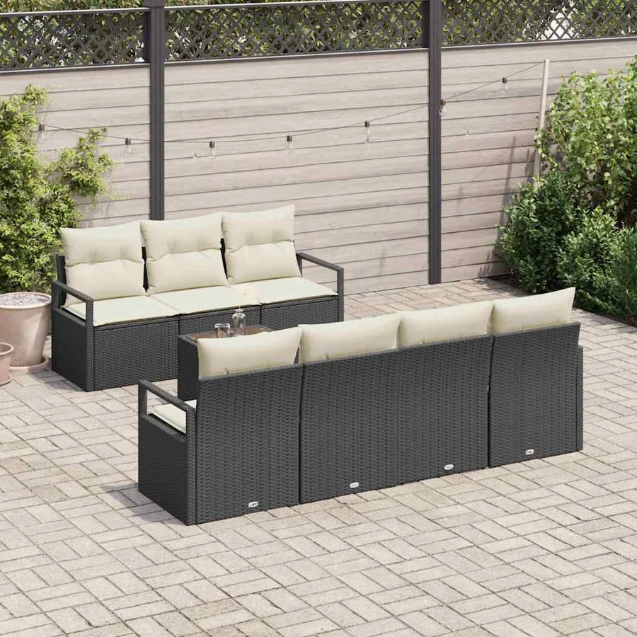 Ensemble de Canapés avec coussin 8 pcs Noir et Crème polyrotin - 3