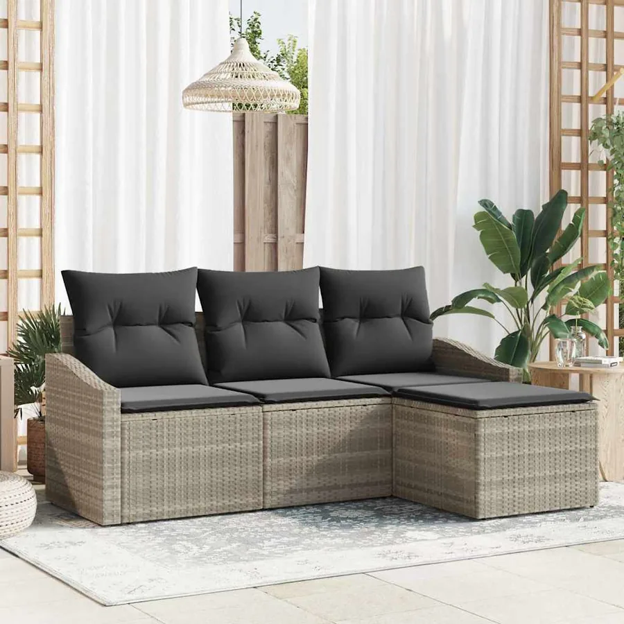 Ensemble de Canapés avec coussin 4 pcs Gris clair polyrotin
