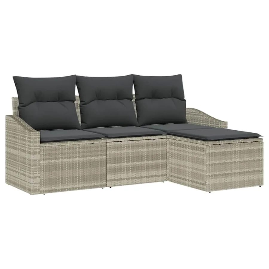 Ensemble de Canapés avec coussin 4 pcs Gris clair polyrotin - 2