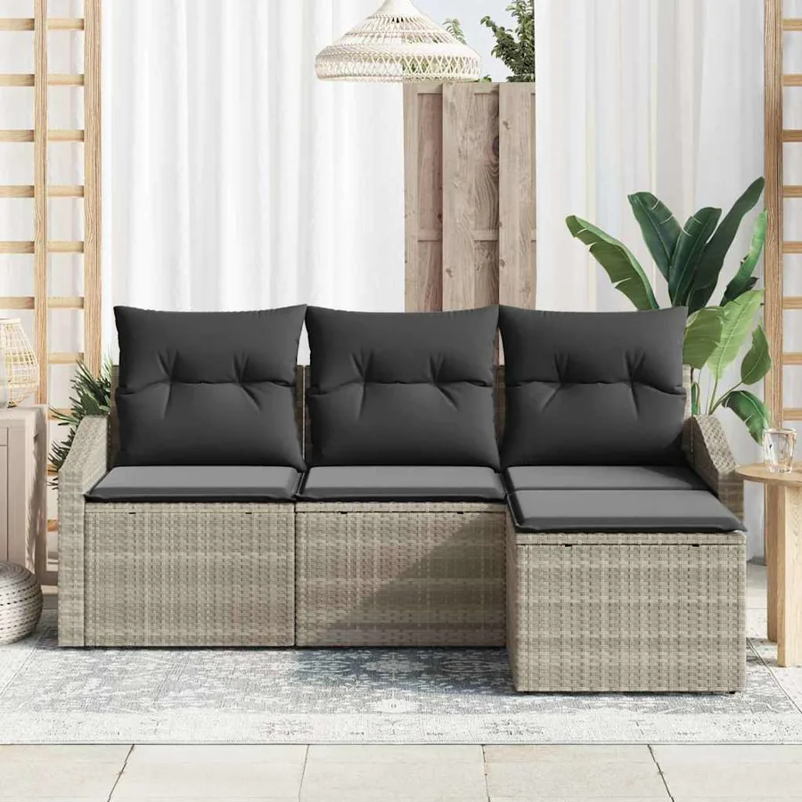 Ensemble de Canapés avec coussin 4 pcs Gris clair polyrotin - 3