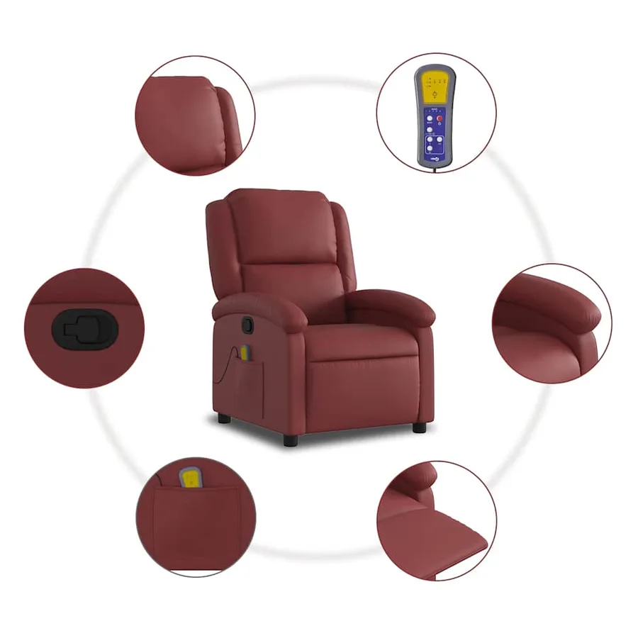 Fauteuil de massage inclinable Rouge bordeaux Similicuir - 8