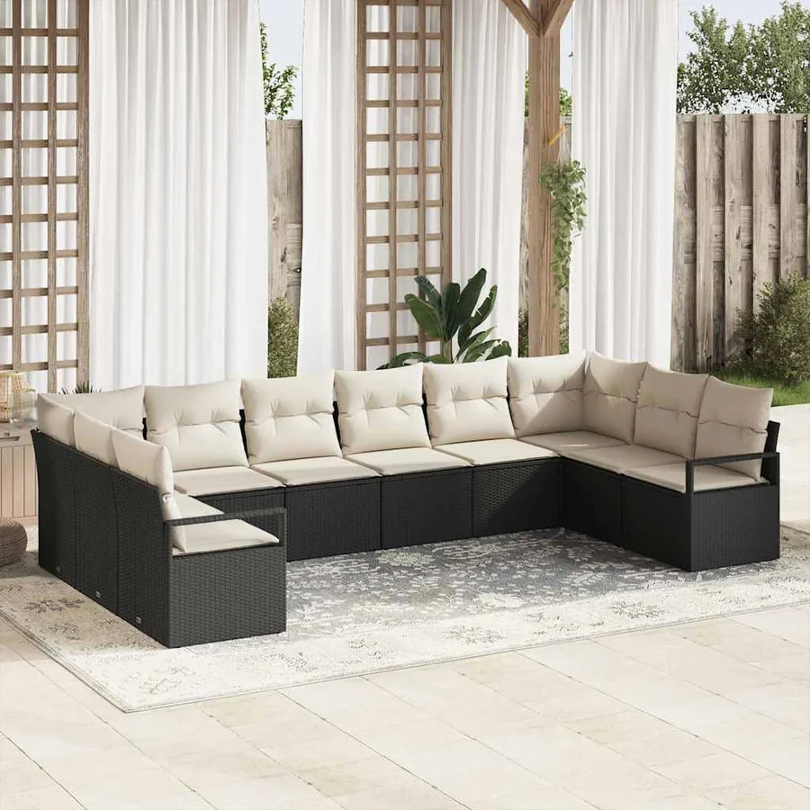 Ensemble de Canapés avec coussin 10 pcs Noir polyrotin