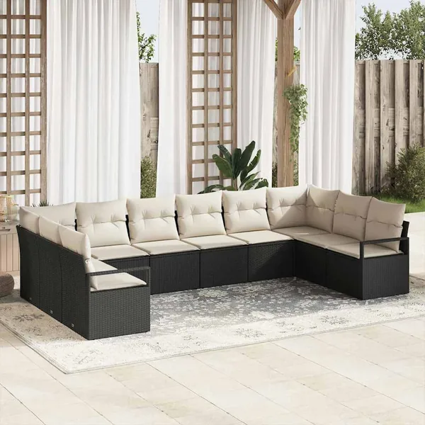 Ensemble de Canapés avec coussin 10 pcs Noir polyrotin