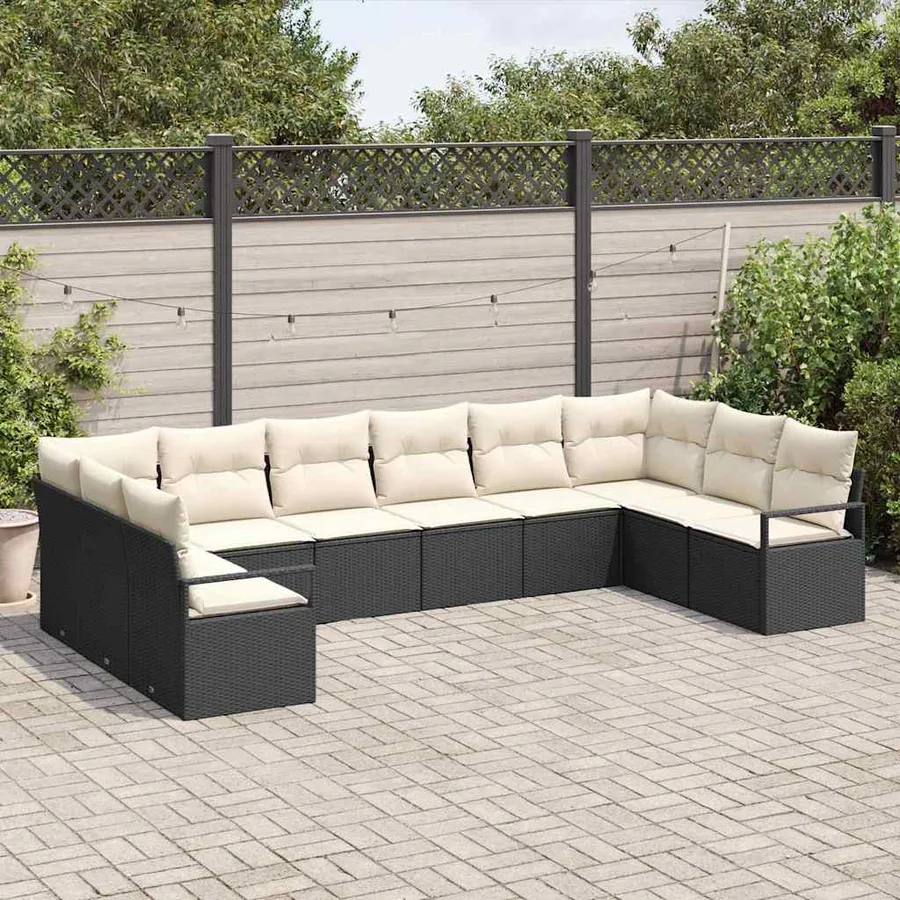 Ensemble de Canapés avec coussin 10 pcs Noir polyrotin - 3