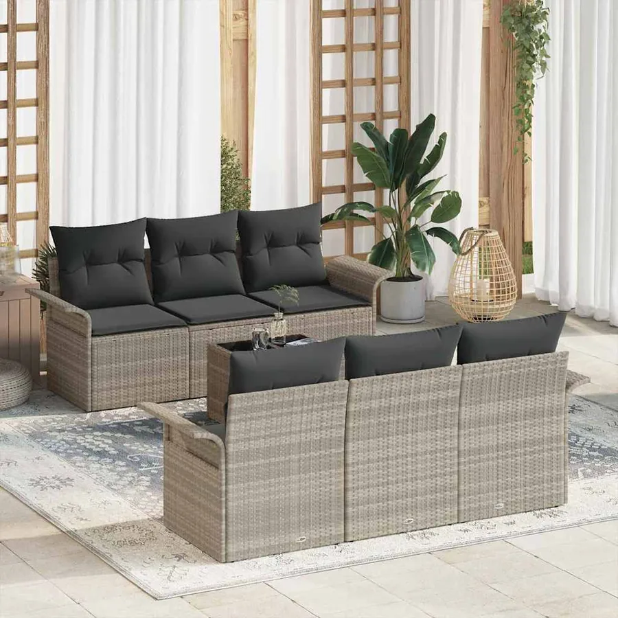 Ensemble de canapé de jardin 7 pcs Gris clair polyrotin