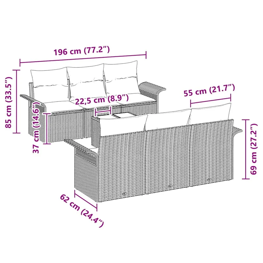 Ensemble de canapé de jardin 7 pcs Gris clair polyrotin - 11