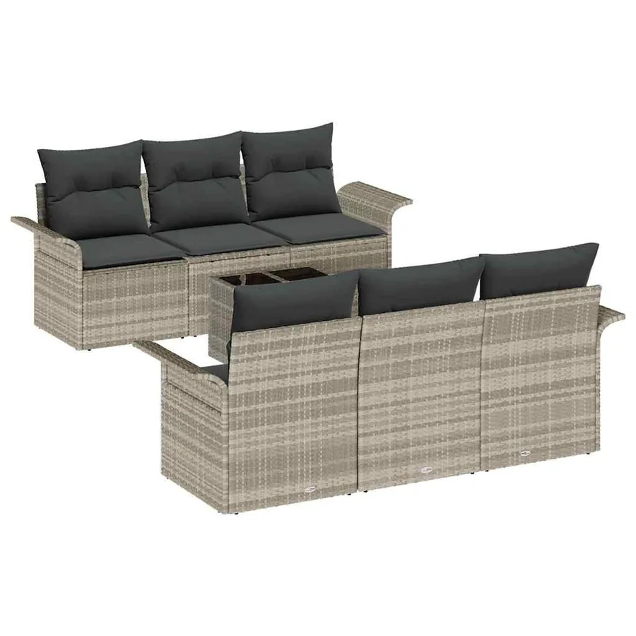 Ensemble de canapé de jardin 7 pcs Gris clair polyrotin - 2