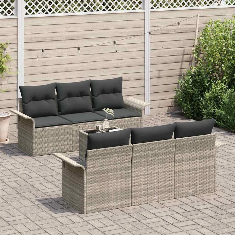 Ensemble de canapé de jardin 7 pcs Gris clair polyrotin - 3