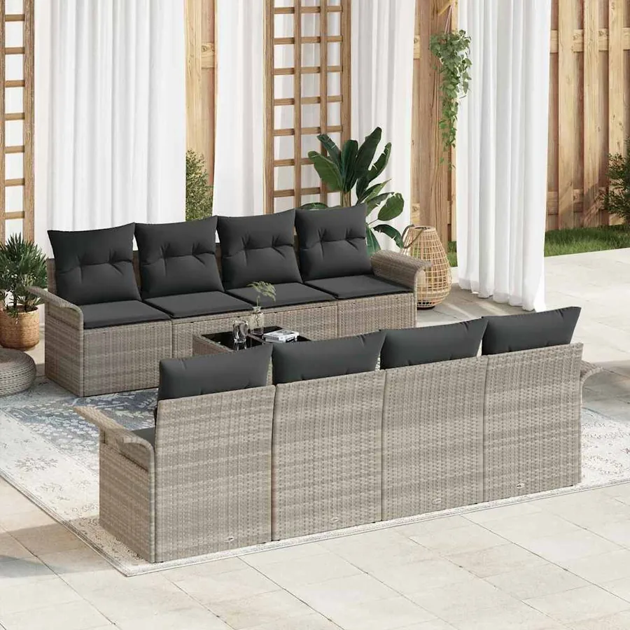 Ensemble de canapé de jardin 9 pcs Gris clair Poly rotin